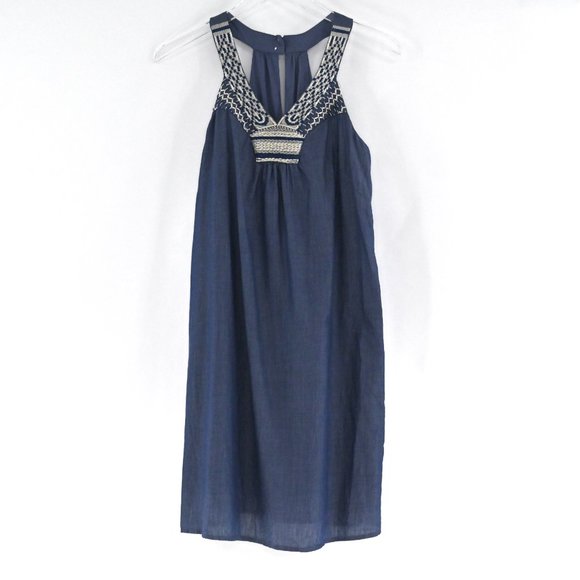 OLD NAVY Chambray Halter Embroidered Dress #AW13 - Picture 4 of 9